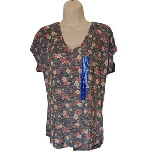 Slub-knit Gauze Floral T-shirt short sleeves Large NWT